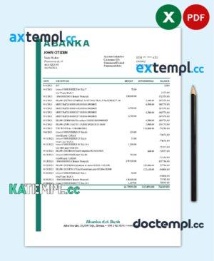 sample Slovenia Abanka d.d bank statement template in Excel and PDF format download