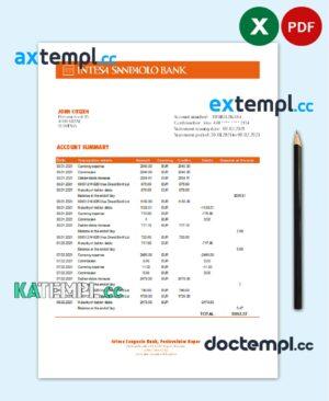 sample Slovenia Intesa Sanpaolo Bank, Poslovalnica Koper bank statement easy to fill template in .xls and .pdf file format download