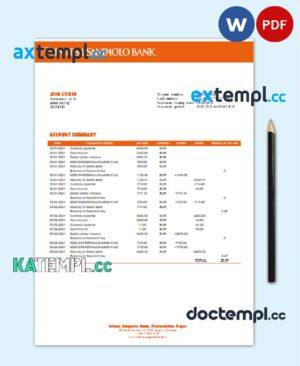 sample Slovenia Intesa Sanpaolo Bank, Poslovalnica Koper bank statement template in Word and PDF format download