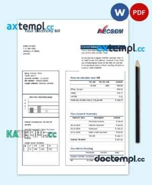 sample Somalia NESCOM Company electricity utility bill template in Word and PDF format download