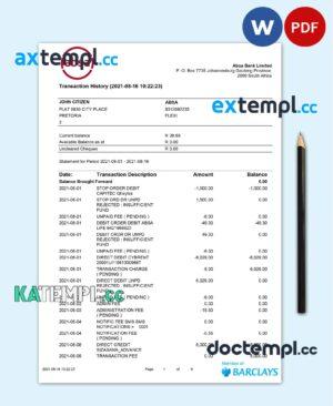 sample South Africa ABSA bank statement easy to fill template in Word and PDF format (9 pages) download