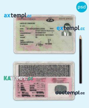 sample South Africa driving license template in PSD format download