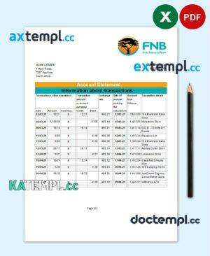 sample South Africa FNB bank statement easy to fill template in Excel and PDF format download