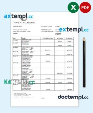 sample South Africa Imperial Bank statement easy to fill template in .xls and .pdf file format download