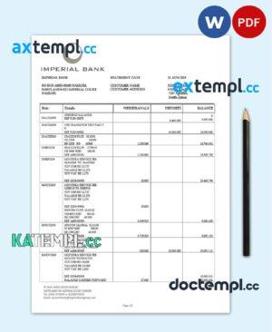 sample South Africa Imperial Bank statement easy to fill template in Word and PDF format download