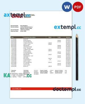 sample South Korea BNK bank statement template, Word and PDF format (.doc and .pdf) download