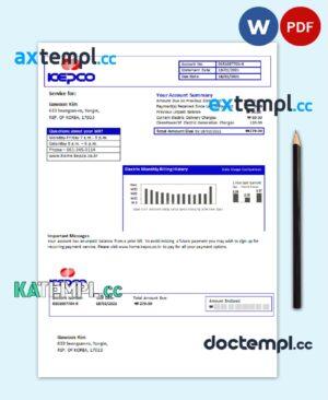 sample South Korea Electric Power Corporation electricity utility bill template in Word and PDF format download