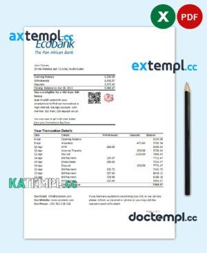 sample South Sudan Ecobank bank statement easy to fill template in Excel and PDF format download