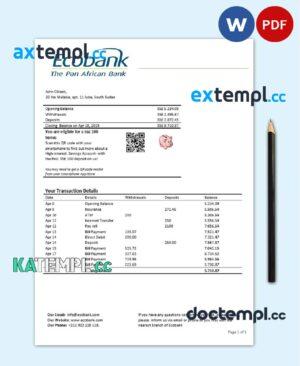sample South Sudan Ecobank proof of address bank statement template in Word and PDF format download