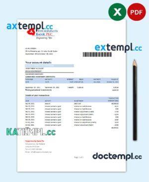sample South Sudan Opportunity Bank statement easy to fill template in .xls and .pdf file format download