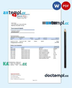 sample South Sudan Opportunity Bank statement template in Word and PDF format download