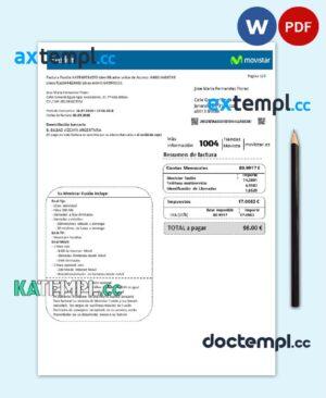 sample Spain Movistar Fusion telecom operator utility bill document in Word and PDF format download