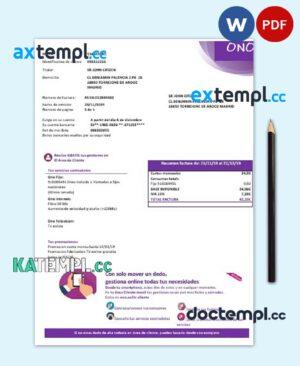 sample Spain ONO easy fillable utility bill template in Word and PDF format (.doc and .pdf) download