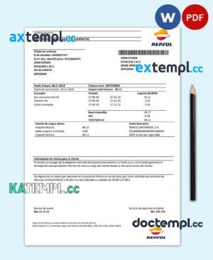 sample Spain Repsol gas utility bill template in Word and PDF format download