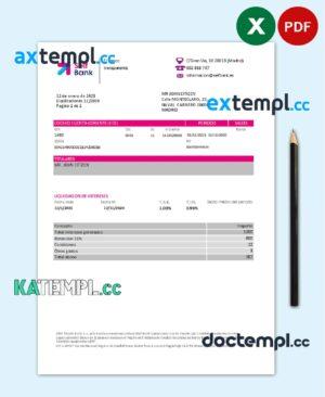 sample Spain Self Bank proof of address statement template in Excel and PDF format, .xls and .pdf format download