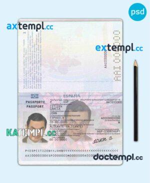sample Spain passport template in PSD format, fully editable (till 2015) download