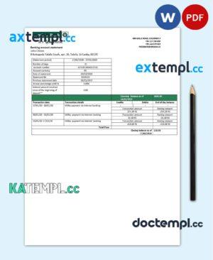 sample Sri Lanka Amana bank proof of address statement template in Word and PDF format download