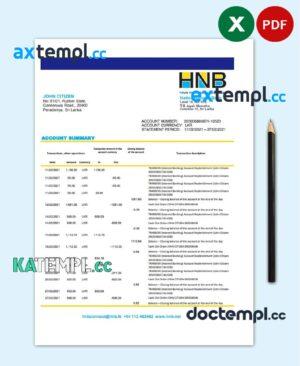 sample Sri Lanka Hatton National Bank statement template in Excel and PDF format download