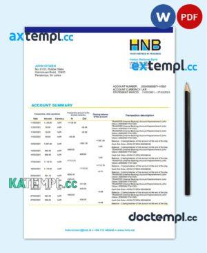sample Sri Lanka Hatton National Bank statement template in Word and PDF format download