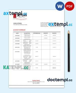 sample Sri Lanka Seylan bank statement template in Word and PDF format, version 2 download