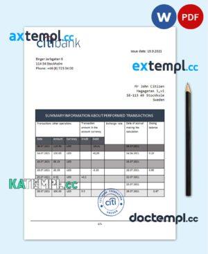 sample Sweden Citibank statement easy to fill template in .doc and .pdf format, fully editable download