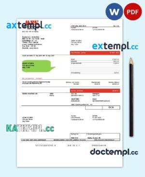 sample Sweden Mjölby Kraftnat AB utility bill template in .doc and .pdf format download