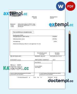 sample Sweden NVSH Energi utility bill template in Word and PDF format download
