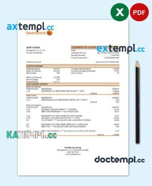 sample Sweden Swedbank bank statement, Excel and PDF template download