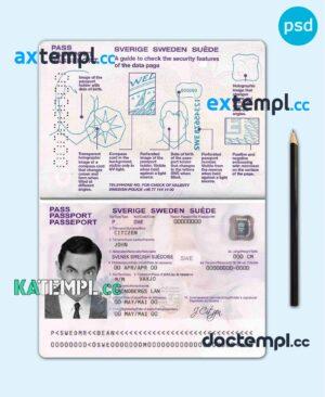sample Sweden passport template in PSD format, fully editable, with all fonts download