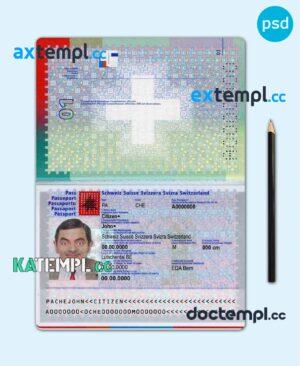 sample Switzerland passport template in PSD format, fully editable, with all fonts download