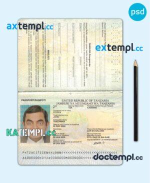 sample Tanzania passport template in PSD format, fully editable download