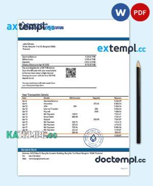 sample Thailand Bangkok Bank statement template in Word and PDF format, version 2 download