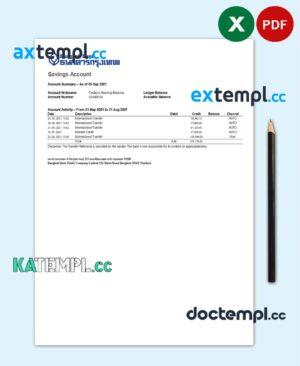 sample Thailand Bangkok bank statement easy to fill template in Excel and PDF format download