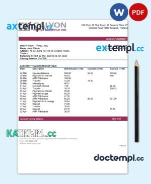 sample Thailand Caylon Bank statement template in Word and PDF format download