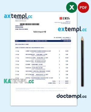 sample Thailand DBS bank statement easy to fill template in .xls and .pdf file format download