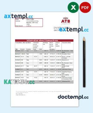 sample Tunisia ATB Bank statement easy to fill template in Excel and PDF format download