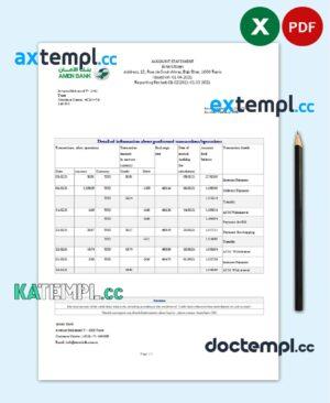 sample Tunisia Amen Bank statement easy to fill template in .xls and .pdf file format download