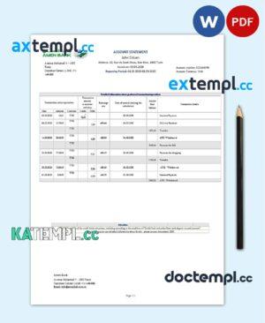 sample Tunisia Amen Bank statement easy to fill template in Word and PDF format download