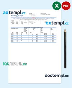 sample Turkey Bankasi Bank statement easy to fill template in .xls and .pdf format download