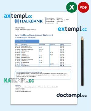 sample Turkmenistan Halkbank Bank statement easy to fill template in .xls and .pdf file format download
