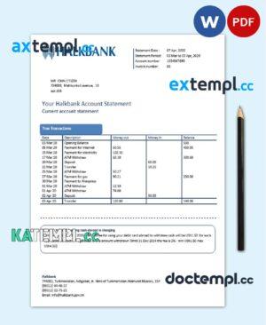 sample Turkmenistan Halkbank proof of address bank statement template in Word and PDF format, .doc and .pdf format download