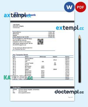 sample Turkmenistan Rysgal bank statement template, Word and PDF format (.doc and .pdf) download