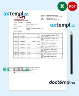sample Turkmenistan Turkmenbashi Bank statement template, Excel and PDF format download