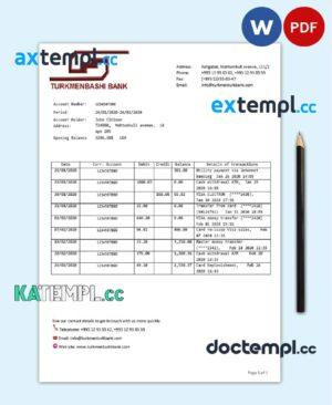sample Turkmenistan Turkmenbashi Bank statement template, Word and PDF format (.doc and .pdf) download