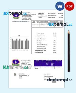 sample Turkmenistan Turkmengaz utility bill template in Word and PDF format download