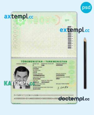 sample Turkmenistan passport template in PSD format, fully editable download