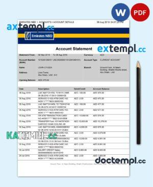 sample UAE Abu Dhabi Emirates NBD bank statement template in Word and PDF format, good for address prove download
