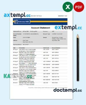 sample UAE Abu Dhabi NBD bank statement easy to fill template in Excel and PDF format download