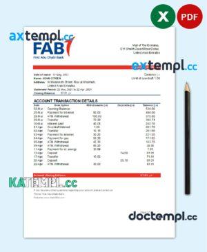 sample UAE First Abu Dhabi Bank statement easy to fill template in .xls and .pdf file format download