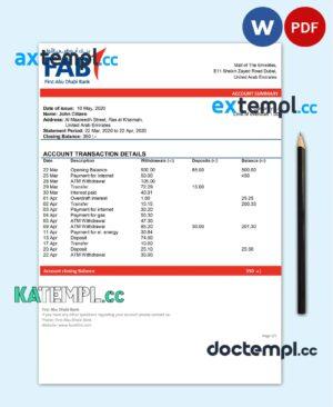 sample UAE First Abu Dhabi bank statement easy to fill template in Word and PDF format download